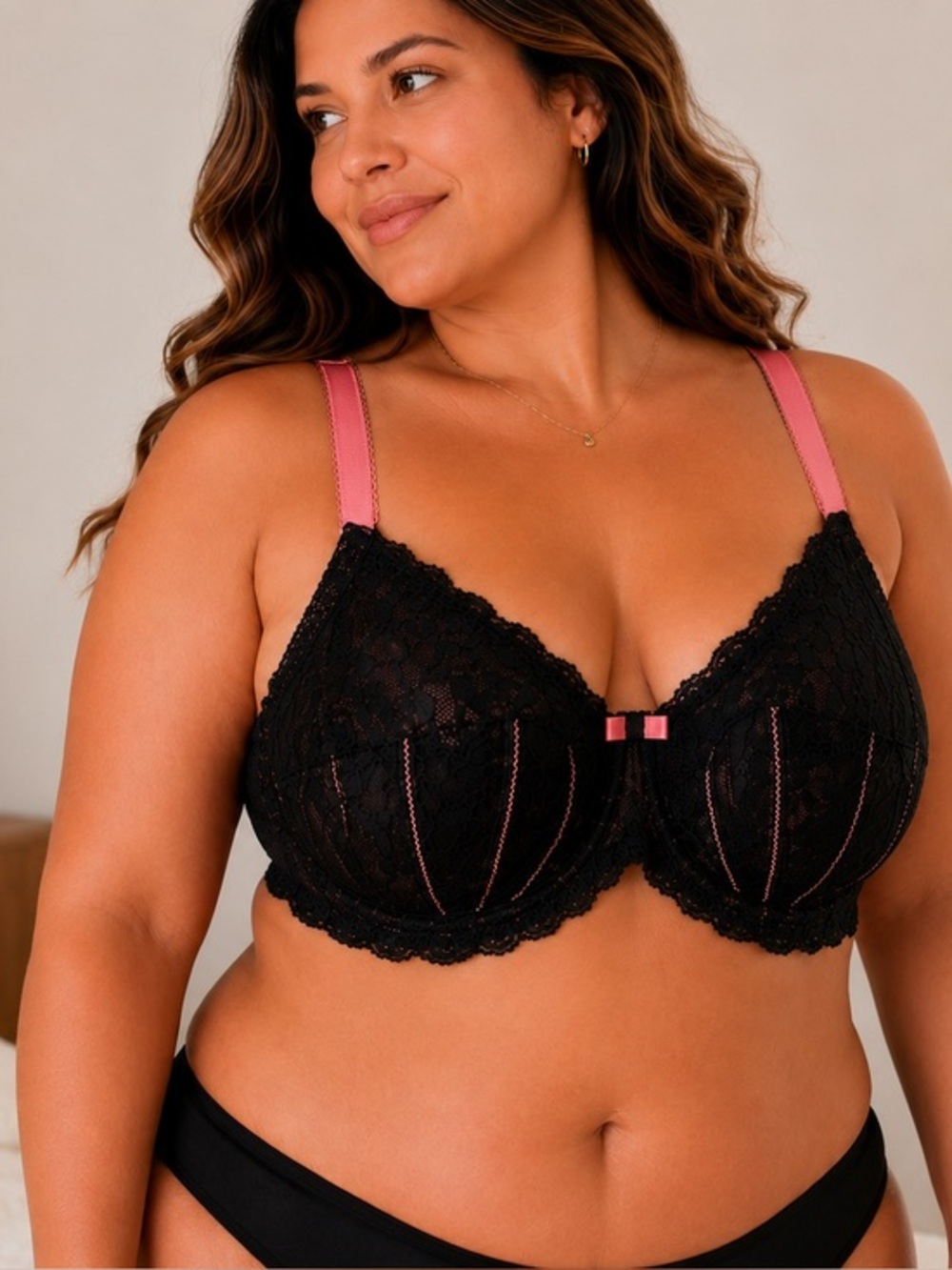 Adore Me Black & Pink Lace Underwire Bra 40DD | Full Coverage Lingerie Plus Size